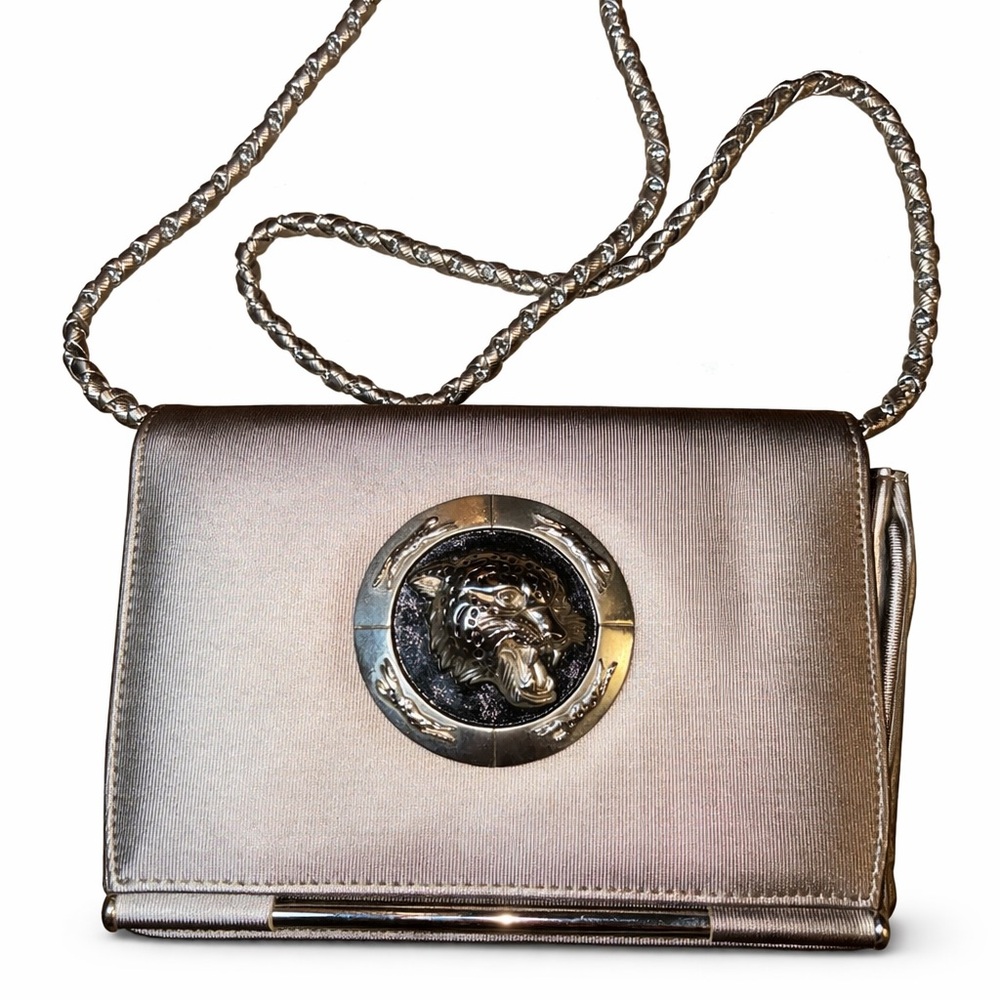Metallic Tiger Clasp Evening Clutch Chain Strap‎ Y2K Statement Bag